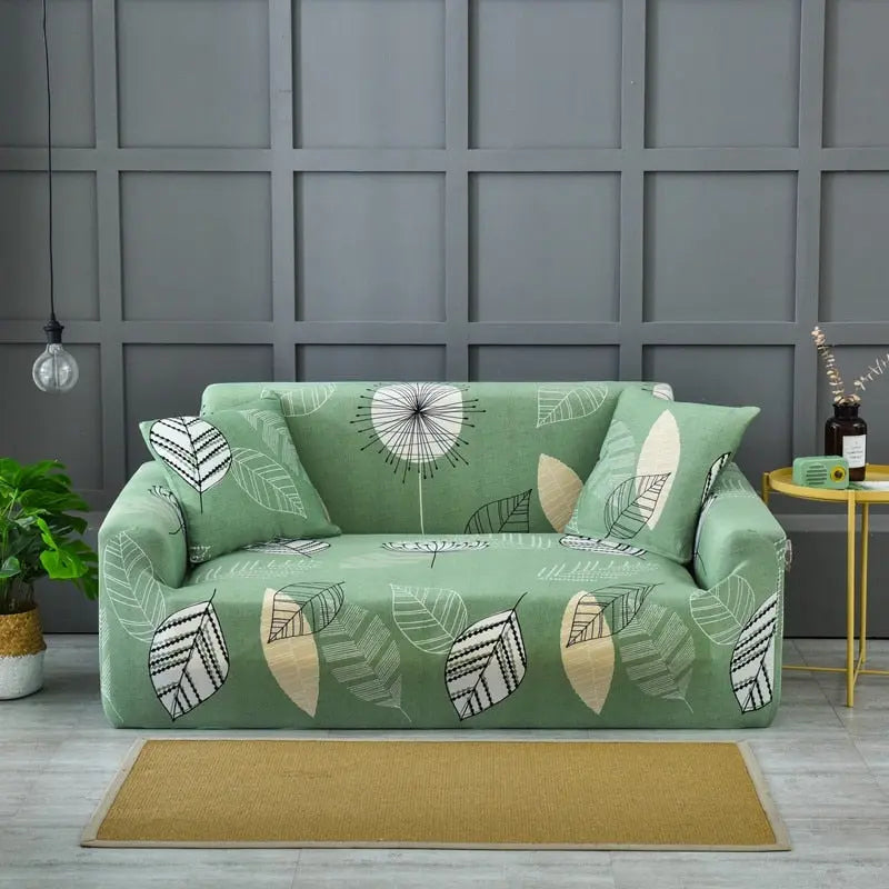 Loveseat Cover Stretch Striped LUMIÈRE Green-2 Seat