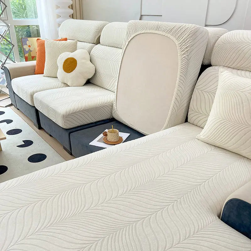 Sofa Seat Cover Waterproof Jacquard Coeurine Milky White-Style 3
