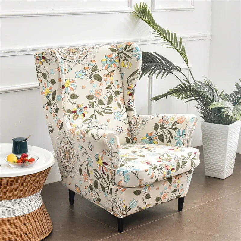 Wingback Chair Cover Floral Printed VALORIS