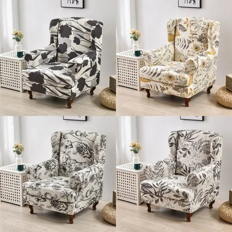 Wingback Chair Slipcover Floral Print VALENI