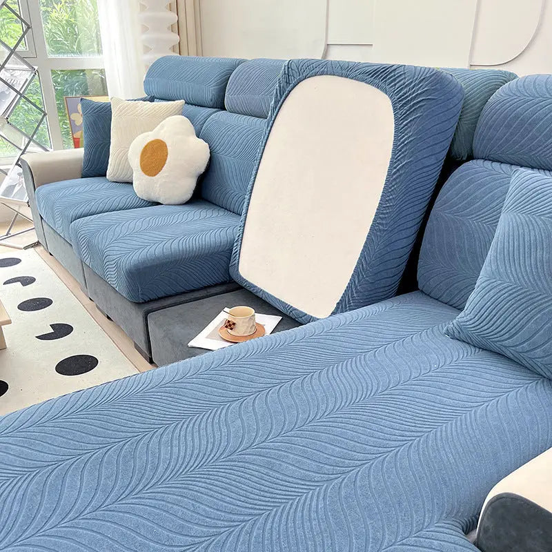 Sofa Seat Cover Waterproof Jacquard ELODIE Blue-Style 5