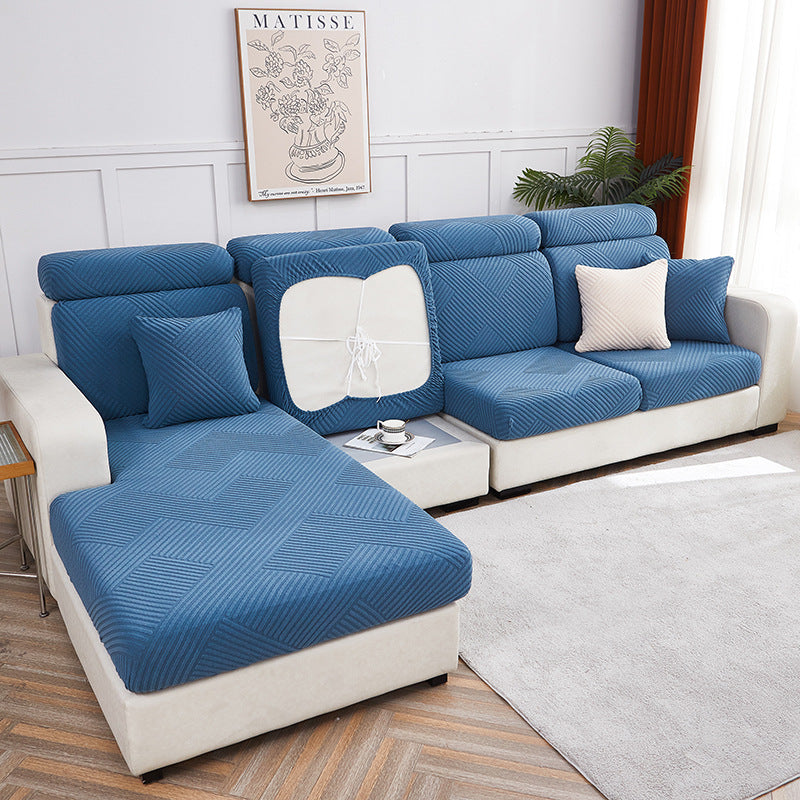 Sofa Seat Cover Stretchable Pet-Friendly CAMILLE Lake Blue-enlarge Single person