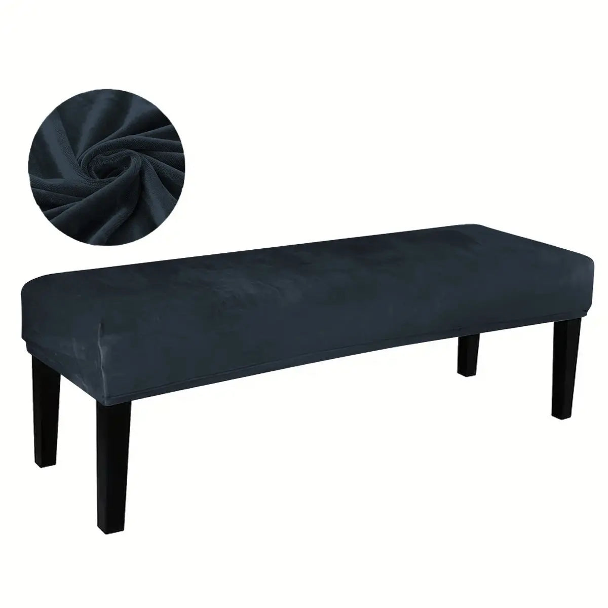 Bench Slipcover Velvet Stretchable ELODIE Navy Blue-Free Size