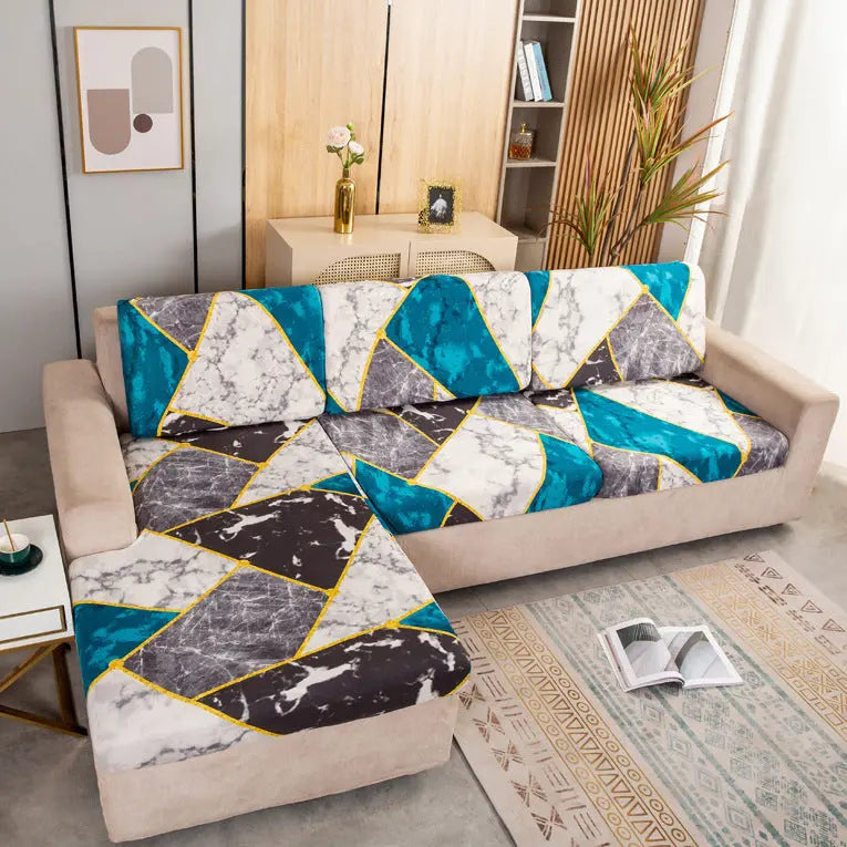 Sofa Seat Cover Stretchable Non-Slip ELIANE Happy Life Sapphire Blue-Double Plus sized