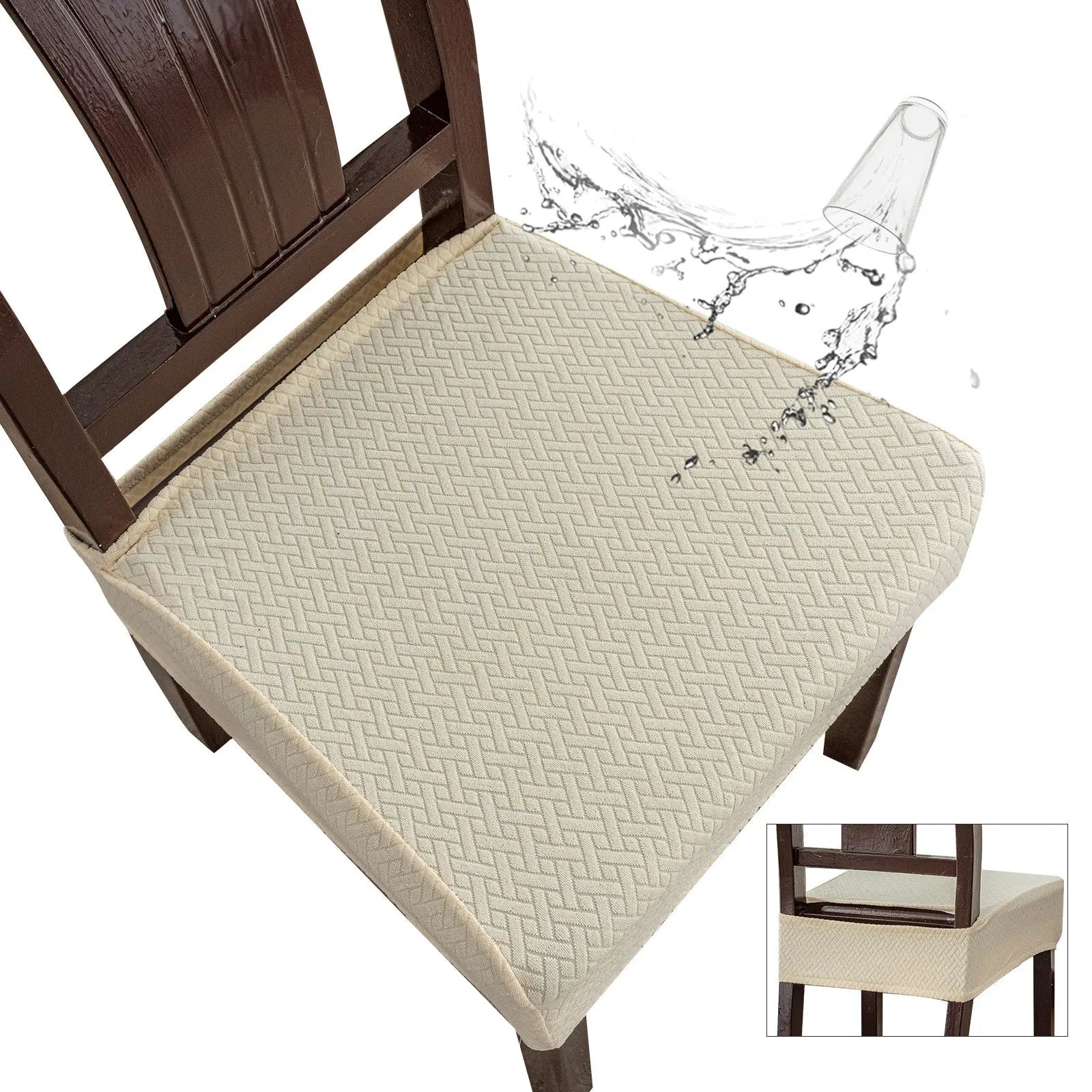 Chair Seat Cushion Covers Waterproof Polyester LUMINEA Beige-50*50*8