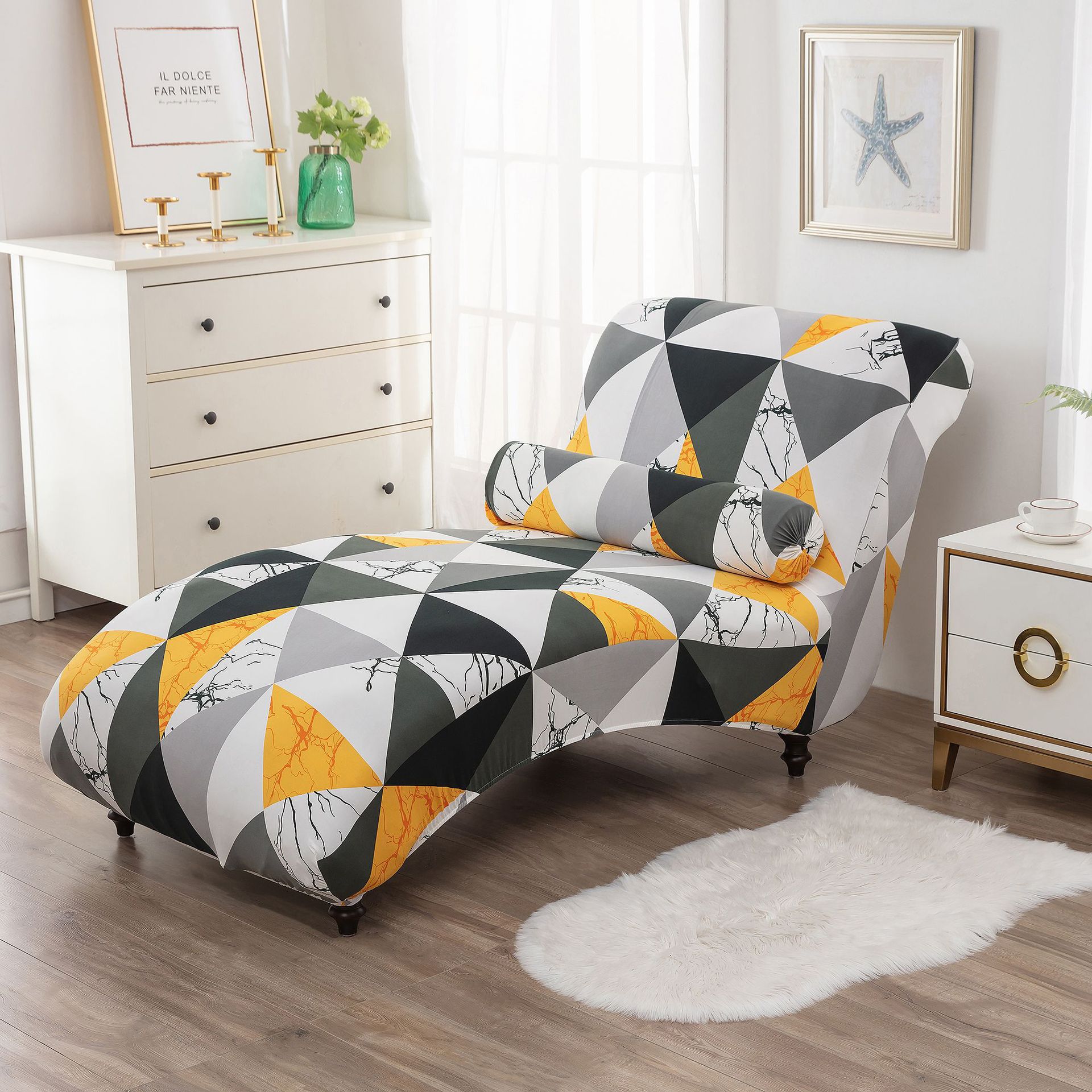 Chaise Lounge Slipcove Stretch Pet-Friendly CHARMÉA Simple Style-2PCS Recliner Cover Pillowcase