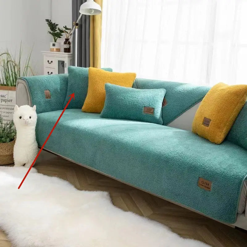 Corner Sofa Cover Plush Non-Slip DOUCETTE Cashmere Bean Green-45 X45cm Pillow Cover
