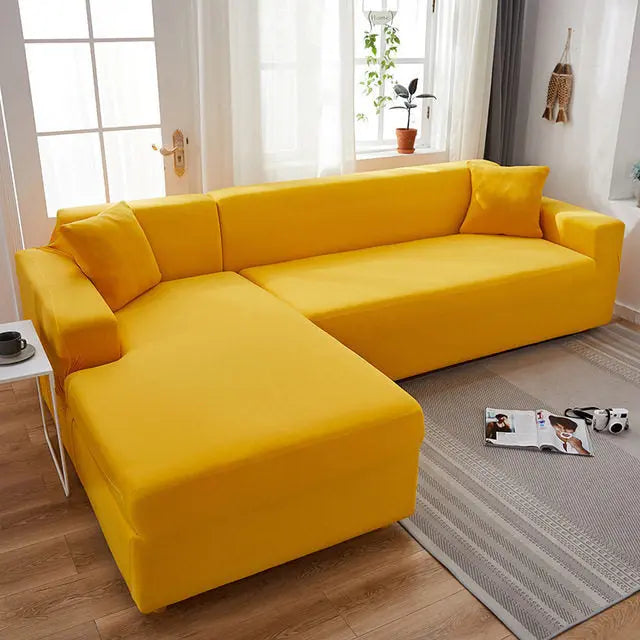 Corner Sofa Cover Stretchable Pet-Friendly LUMINEA Yellow-190TO230CM