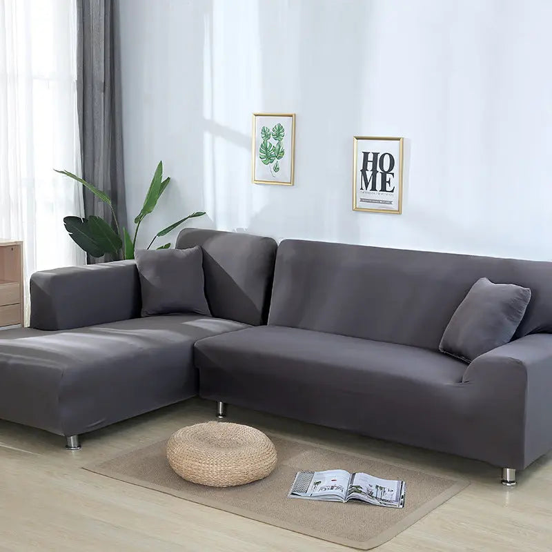 Corner Sofa Cover Stretchable Velour MARCELA Grey-A