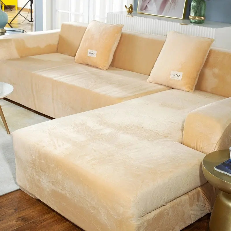 Corner Sofa Cover Velvet Stretchable LUMIÈRE off white-90to140cm