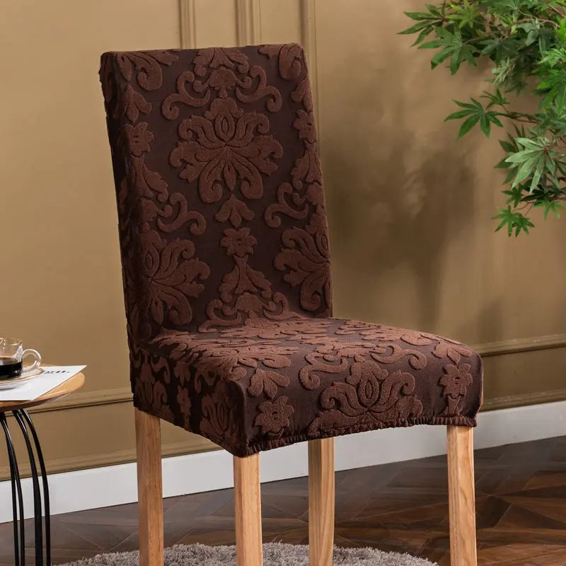 Dining Chair Cover Jacquard Stretchable LUMIÈRE Brown