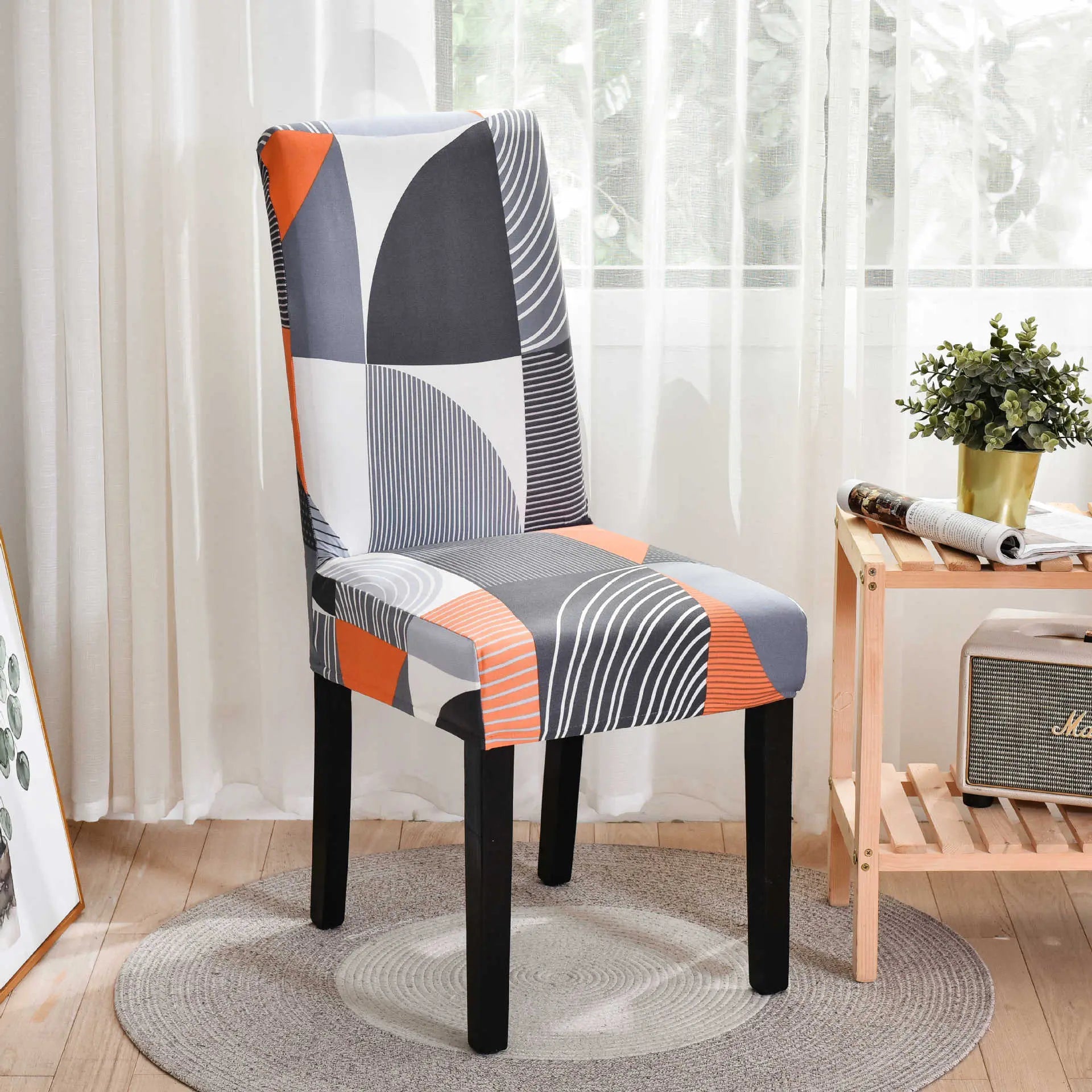 Dining Chair Cover Waterproof Geometric NOIRÉA Semicircle-Universal