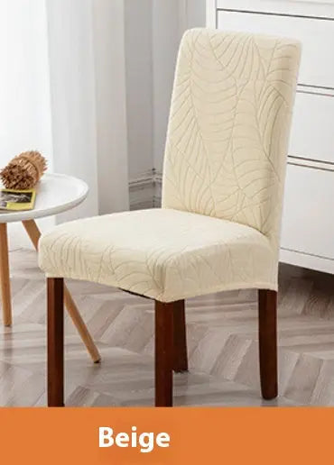 Dining Chair Cover Waterproof Jacquard Aveline Beige-55 X 45 X 15