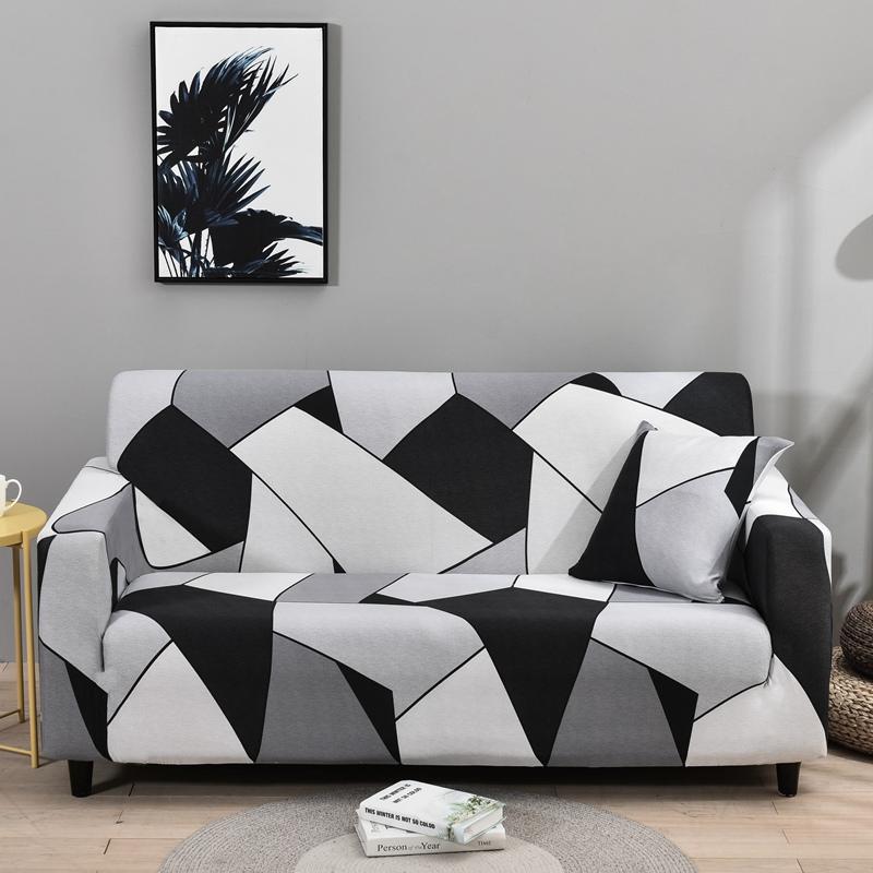 Loveseat Cover Stretch Modern Élanie Black white-190x230cm