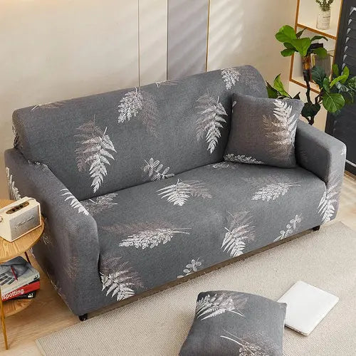 Loveseat Covers Stretch Printed ELORIA Grey-Five people 305to360cm
