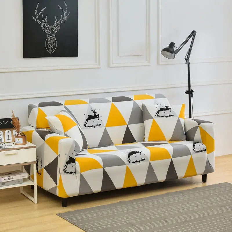 Loveseat Covers Stretchable Nordic LUMIERA Yellow white-pillowcase