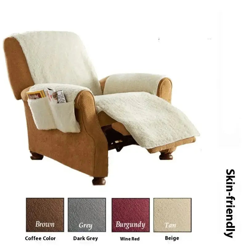 Recliner Chair Covers Cozy Fleece MOUTONI Lambswool Beige-Seat Width 64CM
