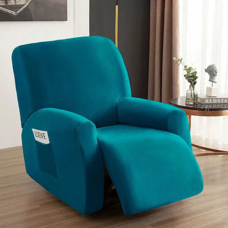 Recliner Chair Covers Velvet Stretchable CHARMÉE Lake blue-Chivas Regal single seat