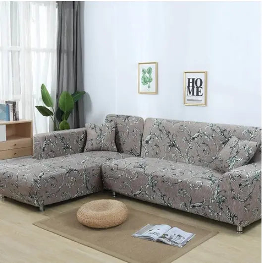 Sectional Couch Cover Stretchable Pet-Friendly LUMIÈRE Grey-4 seats