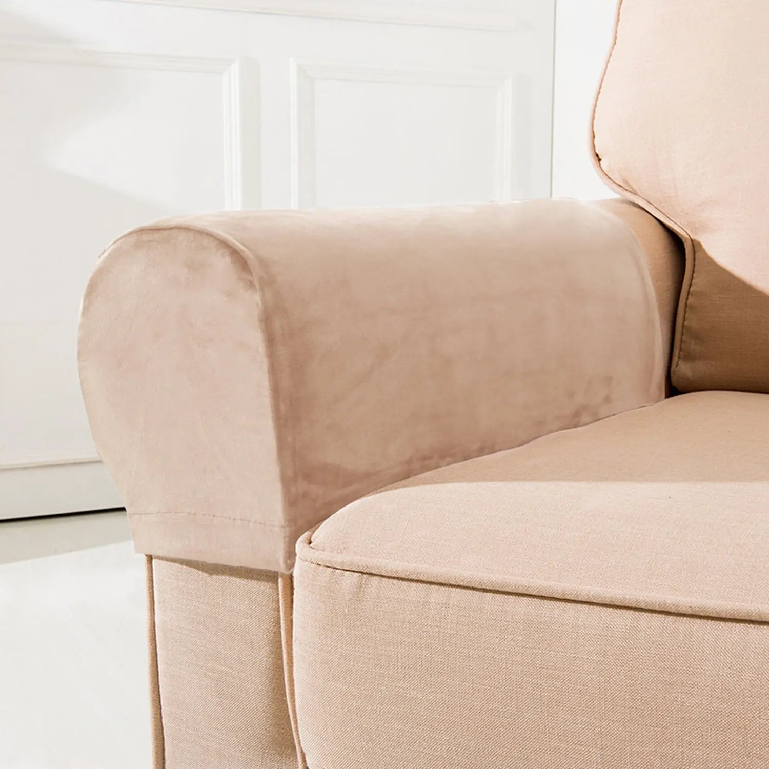 Sofa Armrest Cover Velvet Stretchable LUNÉRA Khaki-Common 2pcs set