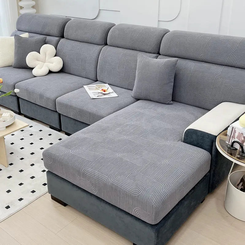 Sofa Seat Cover Stretch Jacquard ELISÉE Melody light gray-Increase S