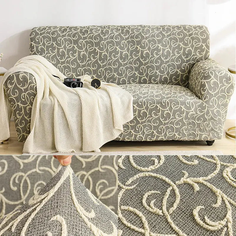 Stretch Sofa Covers Embossed Non-Slip Couvrelle Relief Milk Coffee-190to230cm