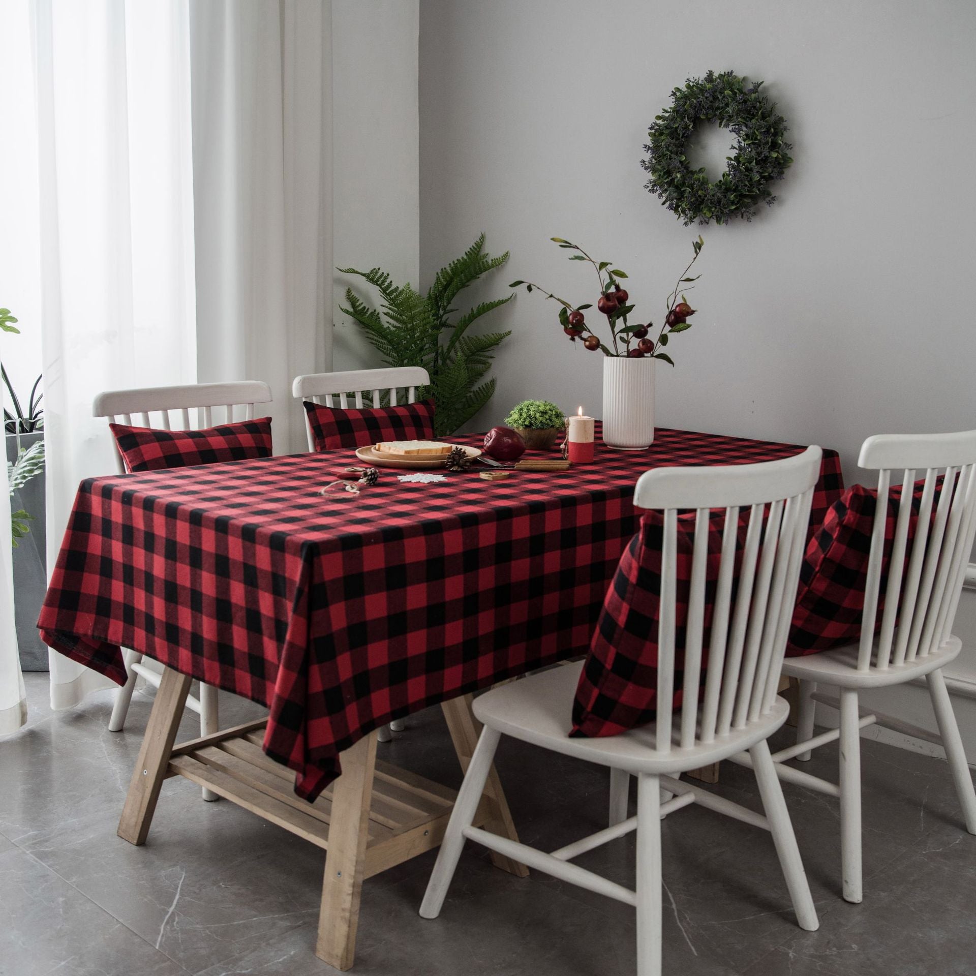 Table Cloth Cotton Plaid Lavande Red black weave-60X60cm