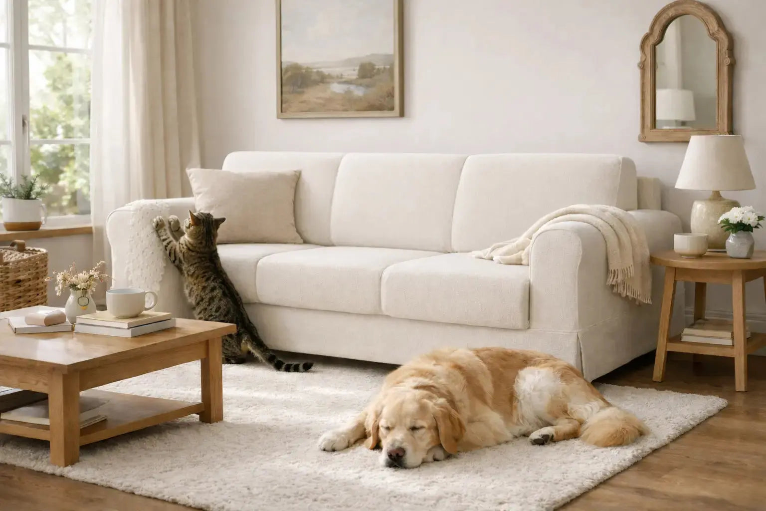 cat scratching a sofa