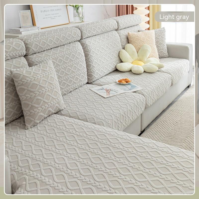 Sofa Cushion Cover Jacquard Velvet Stretchable CELINE Qingbo Light Gray-S 65to85x65to85x5to20cm