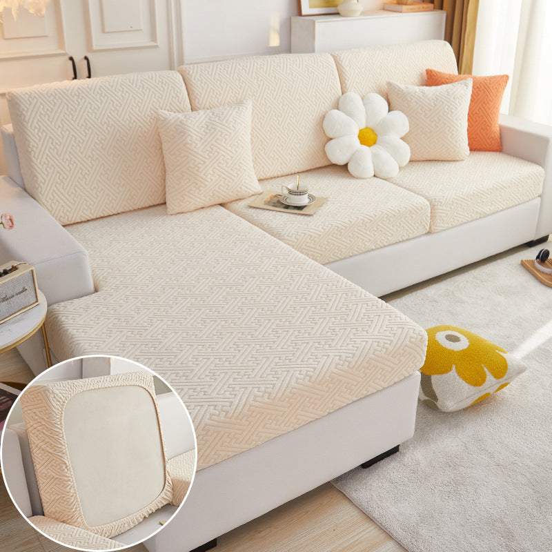 Sectional Sofa Seat Cover Stretch Cotton ELIANE Mustard Yellow-Increase Three People