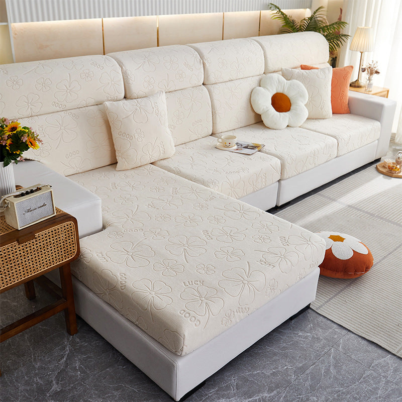 Sectional Sofa Seat Cover Non-Slip Floral LUCETTE Four Leaf Clover Beige-XL Code