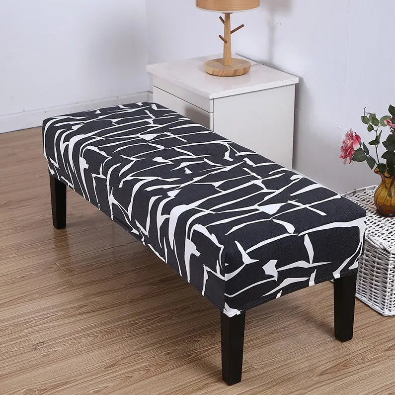 Bench Slipcover Stretch Linen Élodie Impressionist Black-155 × 45 × 30cm