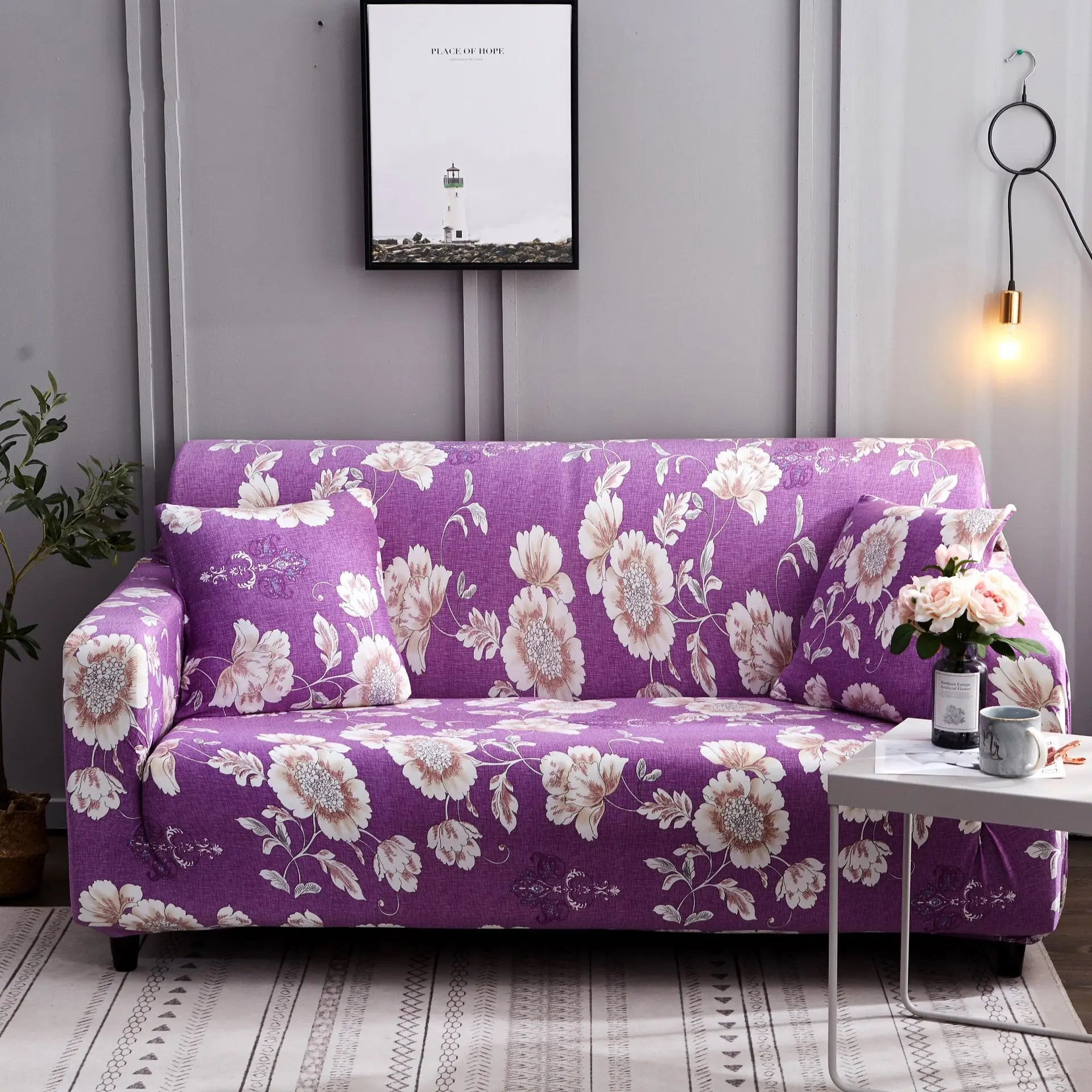 Loveseat Cover Stretch Pet-Friendly LUMIÈRE Purple rhyme-45 45cm pillowcase-Without pillowcase