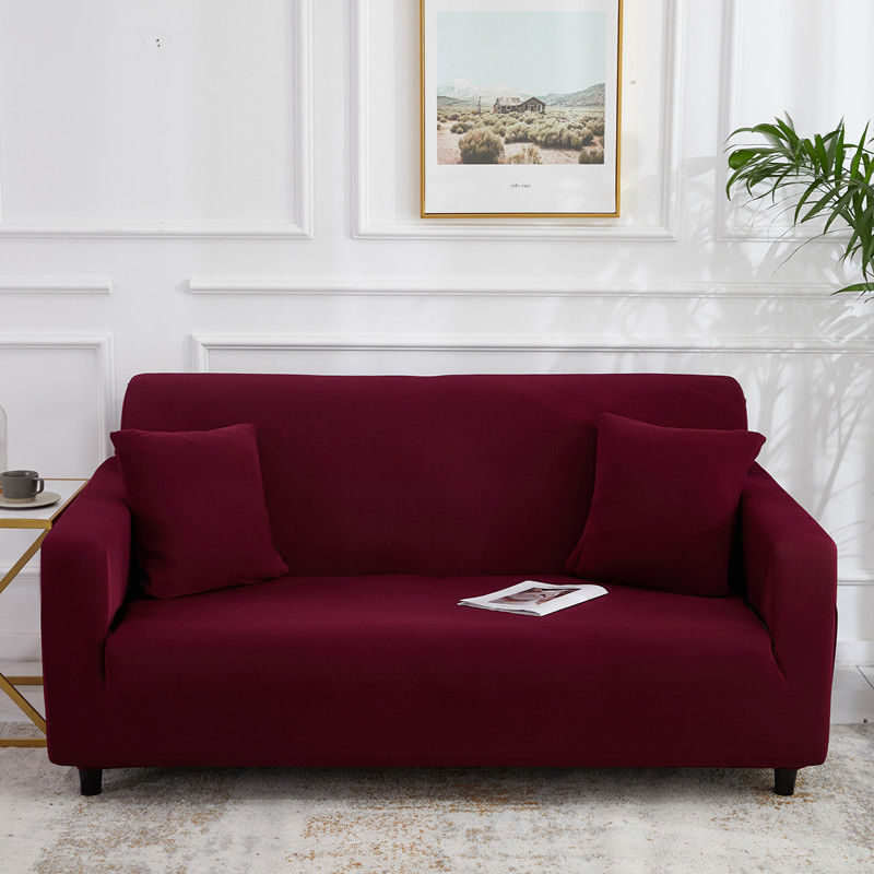 Stretch Sofa Covers Thick Knit VIVETTE Three persons 190 230cm-Wine Red