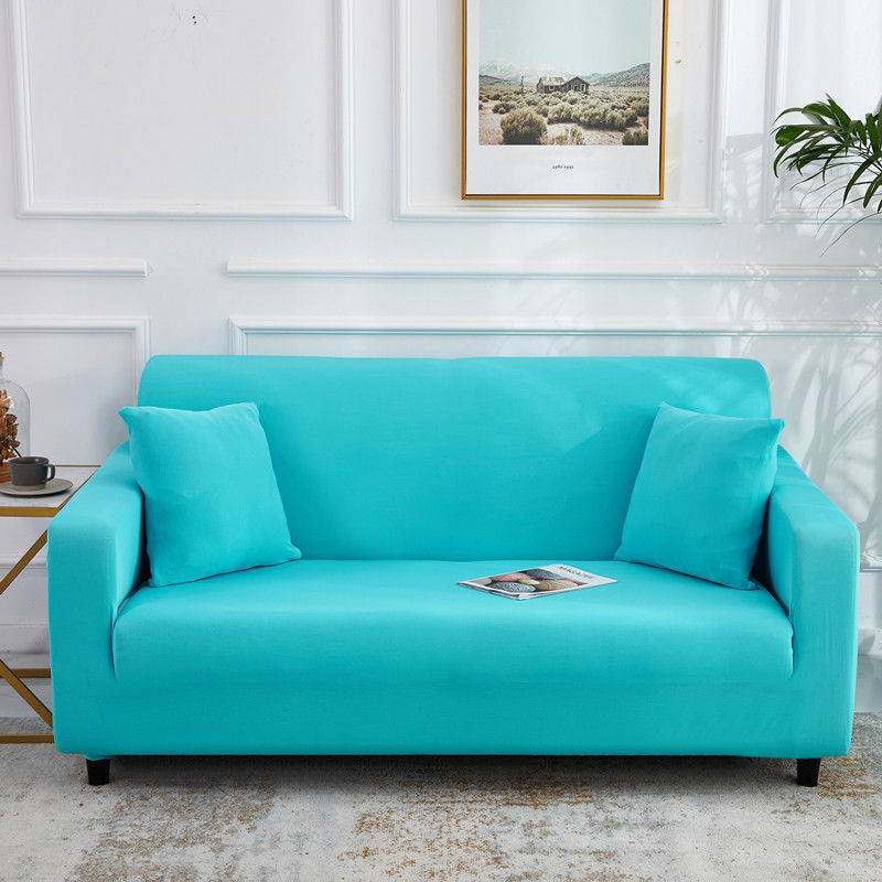 Stretch Sofa Covers Thick Knit VIVETTE Four persons 235 300cm-Sky Blue