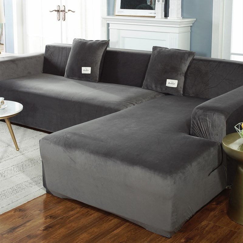 Corner Sofa Cover Velvet Stretchable LUNETTE Grey-235to300cm