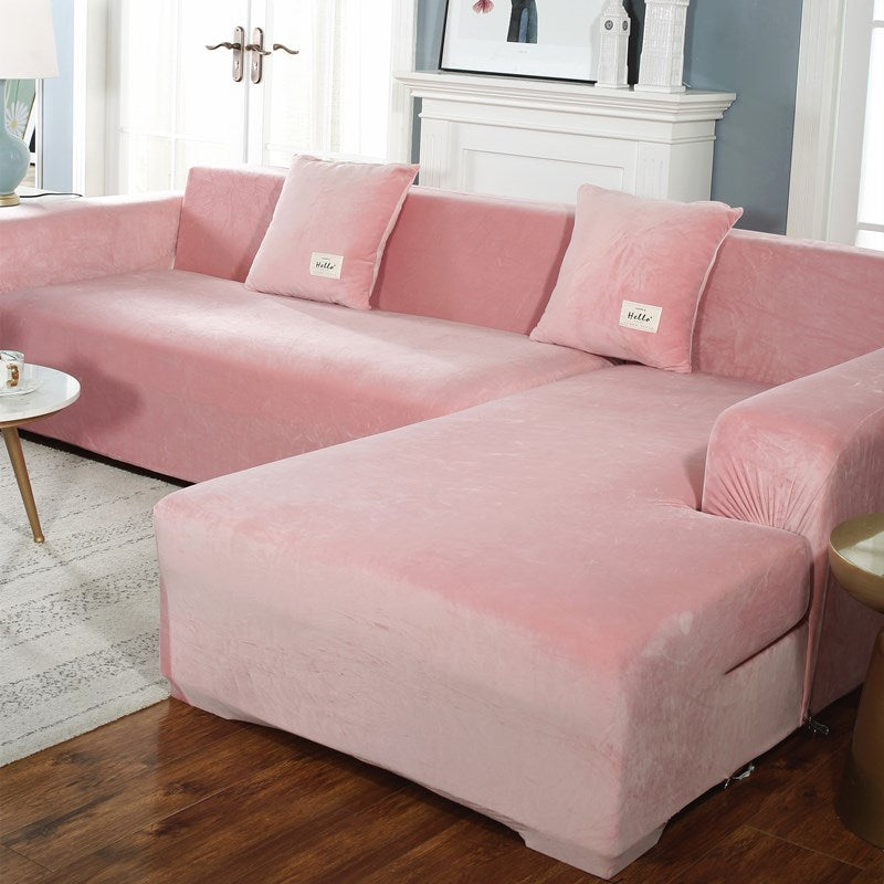 Corner Sofa Cover Velvet Stretchable LUNETTE Pink-190to230cm