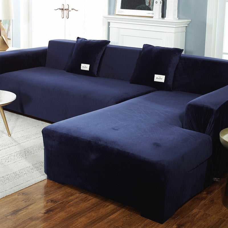 Corner Sofa Cover Velvet Stretchable LUNETTE Dark Blue-235to300cm