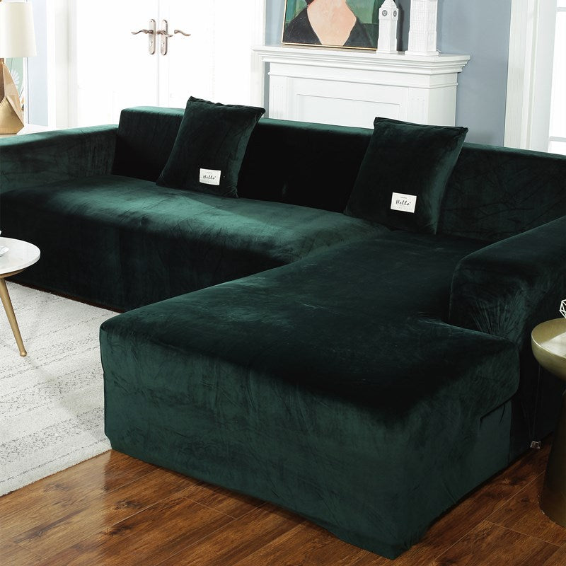 Corner Sofa Cover Velvet Stretchable LUNETTE Dark Green-190to230cm