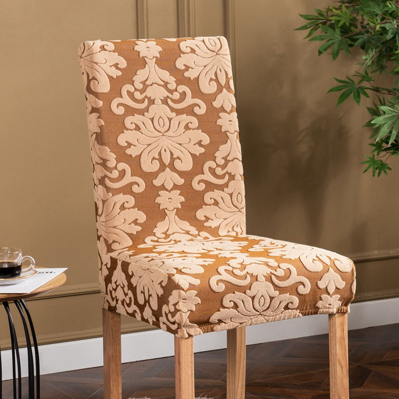 Dining Chair Cover Jacquard Stretchable LUMIÈRE 2Abrown