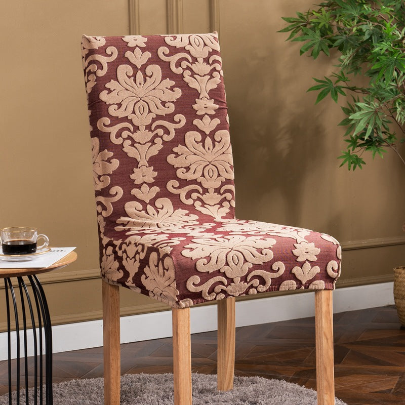 Dining Chair Cover Jacquard Stretchable LUMIÈRE Brick red