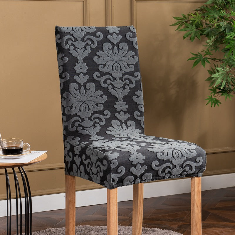 Dining Chair Cover Jacquard Stretchable LUMIÈRE Black
