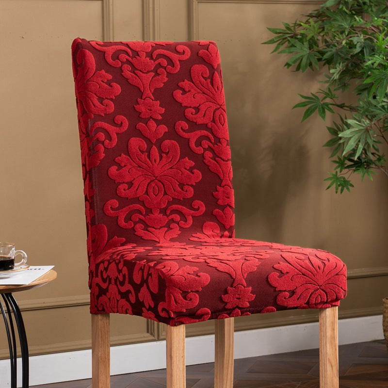 Dining Chair Cover Jacquard Stretchable LUMIÈRE Red
