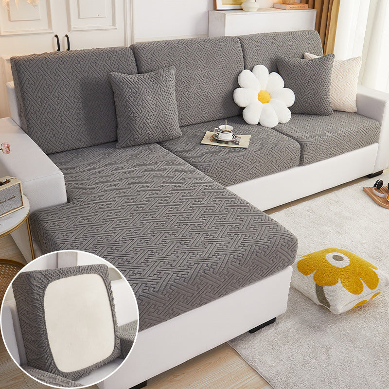 Sectional Sofa Seat Cover Stretch Cotton ELIANE Gentleman Gray-Increase Three People