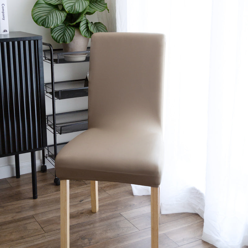Dining Chair Covers Stretch Leather LUMIÈRE Khaki-55to60-2