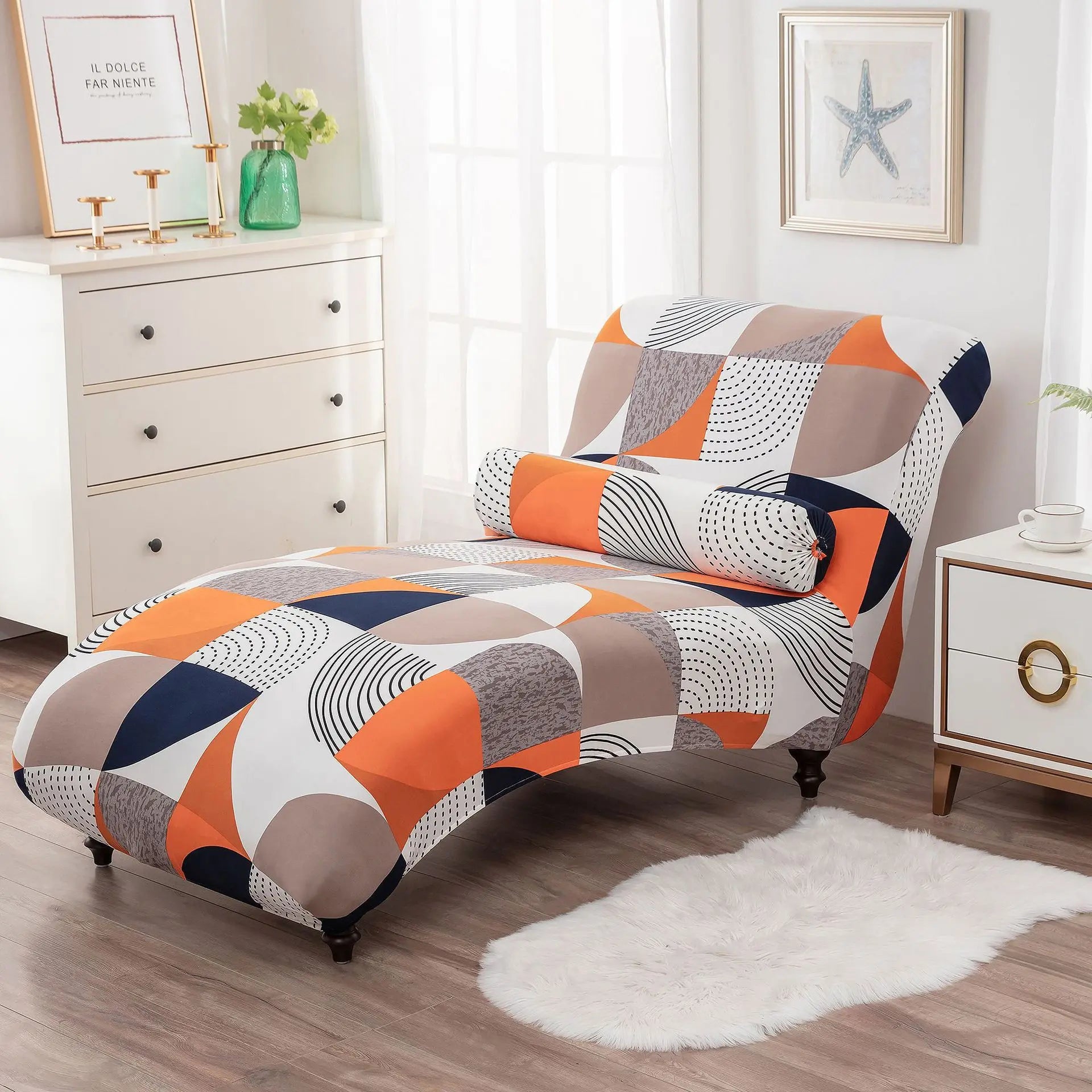 Chaise Lounge Slipcove Stretch Pet-Friendly LUMIELA Geometry-2PCS Recliner Cover Pillowcase