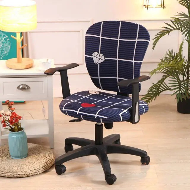 Ergonomic Chair Covers Stretch-Fit Velours LUNEAIR Navy Blue-2pc set
