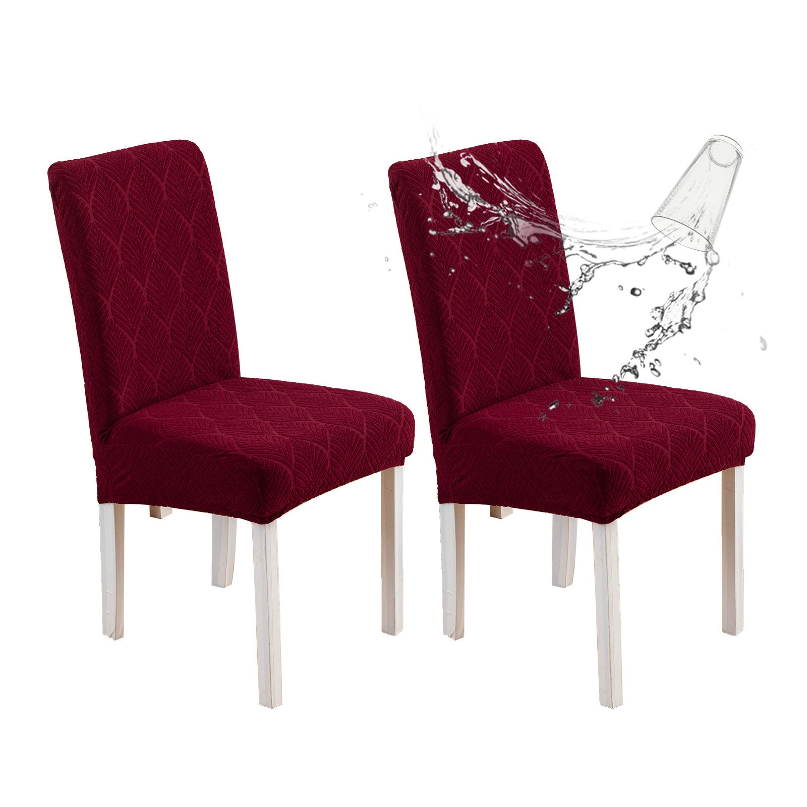Dining Chair Cover Waterproof Non-Slip FEUILLA Wine Red-45x50x7cm