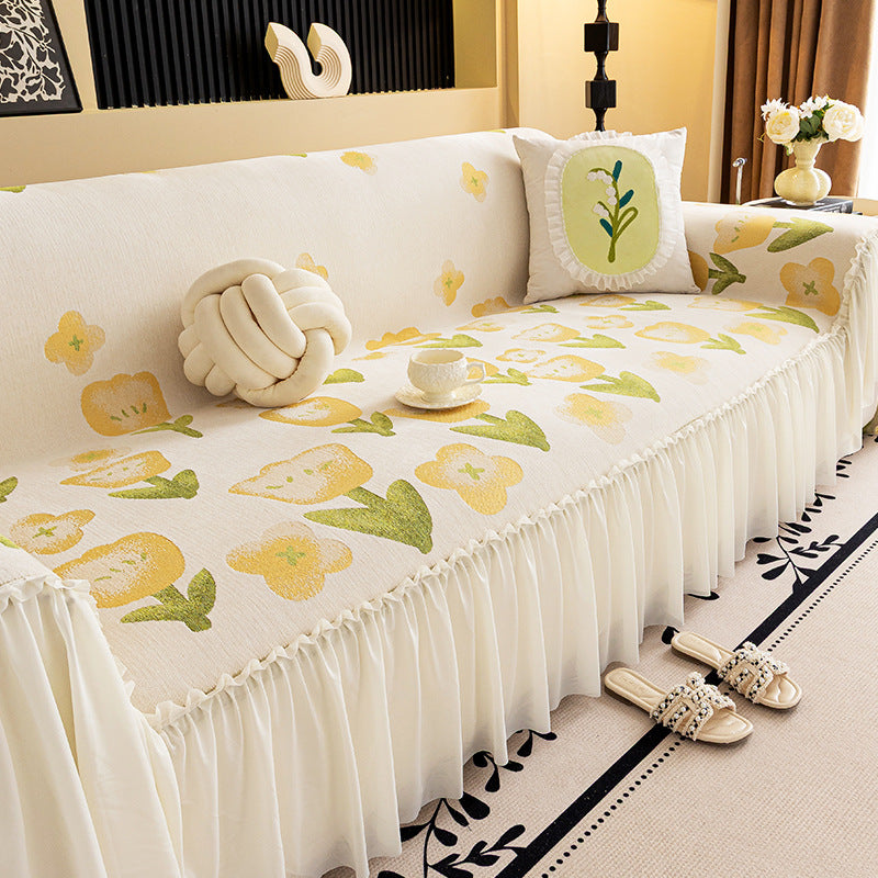 Lace Sofa Cover Chenille Full-Cover Aurore Yellow-180X230cm