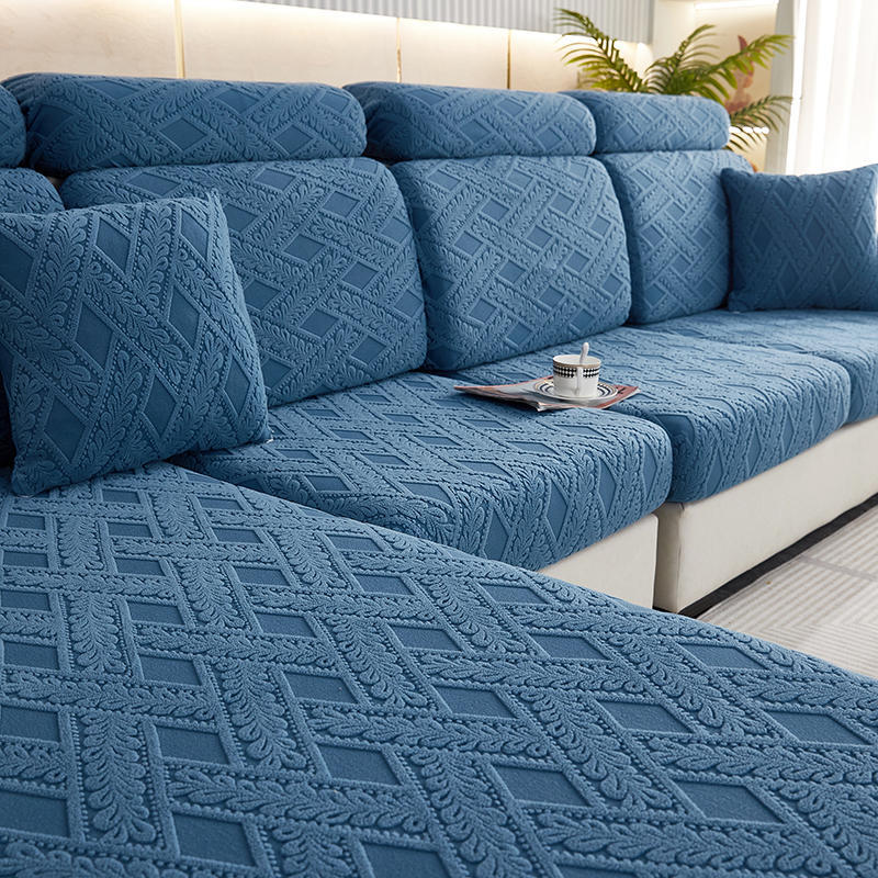 Sofa Cushion Cover Jacquard Thick Céleste Blue Grey-Large Double